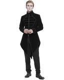 Devil Fashion Mens Regency Gothic Aristocrat Tailed Velvet Jacket - Black