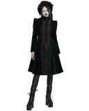 Punk Rave Womens Gothic Velvet Embellished Mid Length Military Coat - Bottle Green