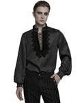 Punk Rave Mens Gothic Embossed Print Lace-Up Pirate Shirt - Black