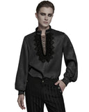 Punk Rave Mens Gothic Embossed Print Lace-Up Pirate Shirt - Black