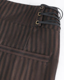 Devil Fashion Mens Tennyson Striped Steampunk Lacing Dress Pants - Brown