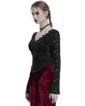 Punk Rave Womens Elegant Floral Lace V-Neck Top - Black