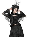 Dark In Love Womens Classic Gothic Embossed Rose Jacquard Fringed Velvet Blouse Top