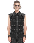 Devil Fashion Mens Wasteland Punk Destroyed Mesh Strapped Sleeveless Vest Shirt