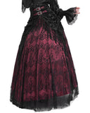 Eva Lady Womens Long Gothic Rose Velvet & Lace Embellished Maxi Skirt Red & Black