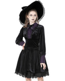 Dark In Love Gothic Velvet Batwing Collar Dress - Black & Purple