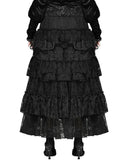 Dark In Love Womens Long Gothic Layered Rose Lace Maxi Skirt