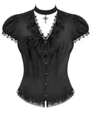 Dark In Love Womens Gothic Crucifix & Rose Blouse Top