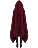 Punk Rave Womens Long Gothic Faux Fur Asymmetric Hooded Winter Cloak - Red