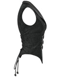 Punk Rave Womens Gothic Spliced Velvet & Faux Leather Asymmetric Waistcoat Vest