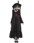 Eva Lady Womens Long Regency Gothic Jacquard & Lace Gown Dress - Black & Red