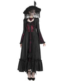 Eva Lady Womens Long Regency Gothic Jacquard & Lace Gown Dress - Black & Red
