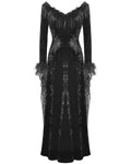 Dark In Love Long Gothic Velvet  Maxi Dress With Faux Fur & Mesh Trim