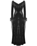 Dark In Love Long Gothic Velvet  Maxi Dress With Faux Fur & Mesh Trim