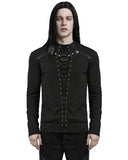 Punk Rave Mens Dark Punk Lace-Up Mesh Inset Top - Black