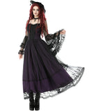 Dark In Love Womens Long Gothic Layered Maxi Dress - Purple & Black