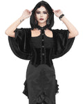 Eva Lady Dark Gothic Velvet Hooded Shrug Cloak Top - Black