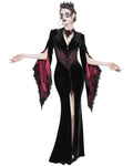 Eva Lady Womens Long Dark Baroque Gothic Velvet Gown Jacket - Black & Red