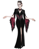 Eva Lady Womens Long Dark Baroque Gothic Velvet Gown Jacket - Black & Red