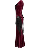 Punk Rave Daily Life Womens Long Gothic Velvet Applique Maxi Dress - Red