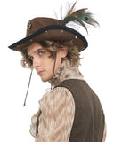 Devil Fashion Mens Steampunk Stetson Feathered Cowboy Hat - Brown