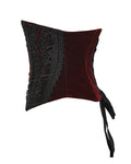 Punk Rave Womens Baroque Gothic Rose Embroidered Velvet Cincher Corset - Red & Black