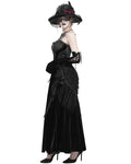 Eva Lady Womens Long Victorian Gothic Velvet & Lace Fringed Ballgown Dress