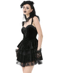 Dark In Love Womens Elegant Gothic Lolita Velvet & Lace Mini Dress
