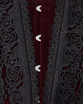 Punk Rave Womens Baroque Gothic Rose Embroidered Velvet Cincher Corset - Red & Black