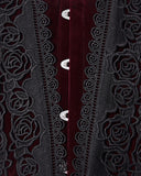 Punk Rave Womens Baroque Gothic Rose Embroidered Velvet Cincher Corset - Red & Black
