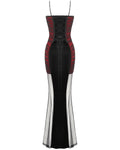 Dark In Love Womens Long Gothic Velvet & Mesh Mermaid Dress - Black & Red