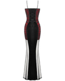 Dark In Love Womens Long Gothic Velvet & Mesh Mermaid Dress - Black & Red