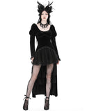 Dark In Love Womens Regency Gothic Velvet & Ruffled Lace Hi-Low Dress