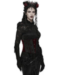 Punk Rave Womens Baroque Gothic Rose Embroidered Velvet Cincher Corset - Red & Black
