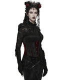 Punk Rave Womens Baroque Gothic Rose Embroidered Velvet Cincher Corset - Red & Black