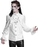 Devil Fashion Mens Gothic Vampire Beaded Crucifix Jacquard Dress Shirt - White