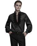 Punk Rave Mens Gothic Embossed Print Lace-Up Pirate Shirt - Black