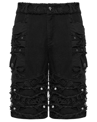 Punk Rave Mens Apocalyptic Punk Studded & Shredded Cutoff Shorts