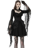 Dark In Love Womens Gothic Courtesan Jacquard Lace Sleeve Mini Dress