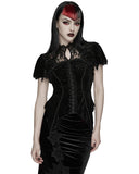 Punk Rave Womens Gorgeous Gothic Embossed Rose Velvet & Lace Blouse Top