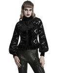 Punk Rave Womens Gothic Velvet Lace Applique Cutout Blouse Top - Black