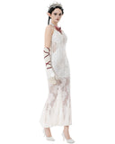 Dark In Love Womens Romantic Gothic Embroidered White Lace Mermaid Dress