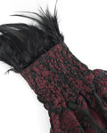 Eva Lady Dark Devore Baroque Gothic Velvet Beaded Cuff Gloves - Black & Red