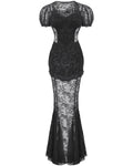 Dark In Love Long Elegant Gothic Sexy Burlesque Sheer Lace Mermaid Dress