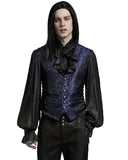 Punk Rave Mens Gothic Aristocrat Formal Jacquard Waistcoat Vest - Blue