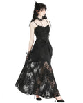 Dark In Love Elegant Gothic Ruched Lace Halter Maxi Dress