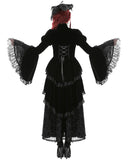 Dark In Love Womens Victorian Gothic Velvet & Jacquard Tail Coat Frock Jacket