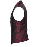 Punk Rave Mens Gothic Jacquard Rose Lace Applique Waistcoat Vest - Red