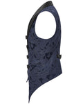 Punk Rave Mens Dark Victorian Gothic Damask Jacquard Waistcoat Vest - Blue