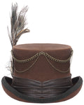 Devil Fashion Mens Steampunk Chained & Feathered Top Hat - Brown